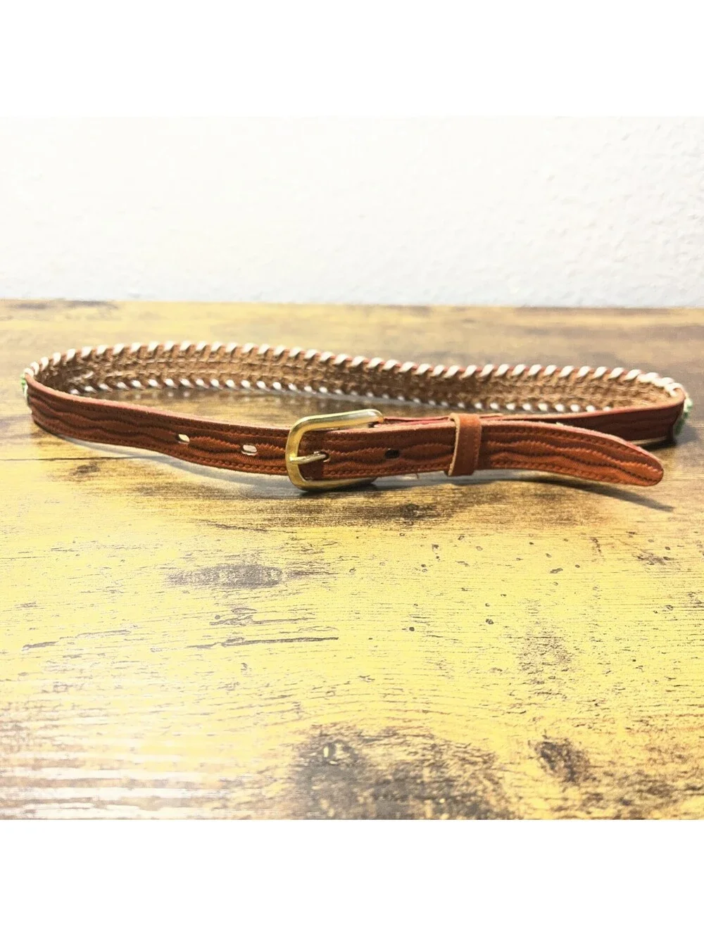 Southwest Style Beaded Leather Dog Collar Large